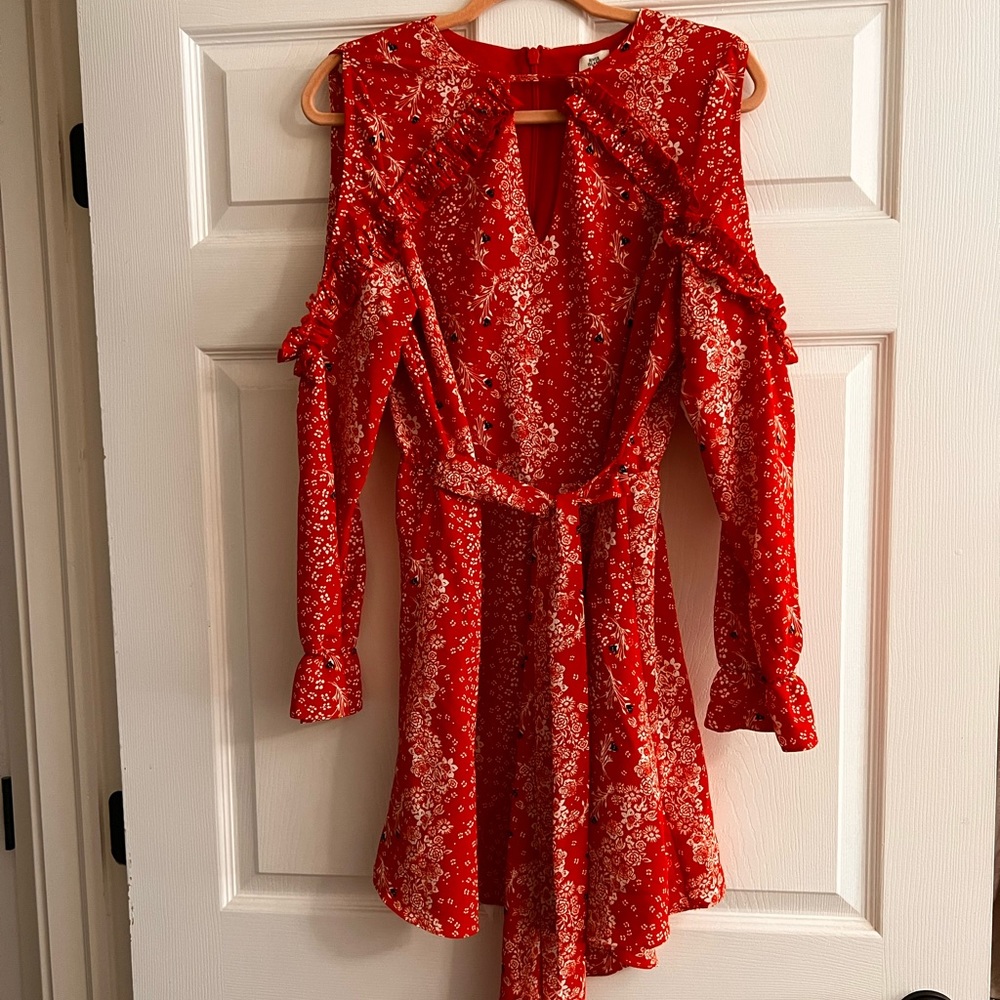 Red Mini Dress with Cut-Out Sleeves